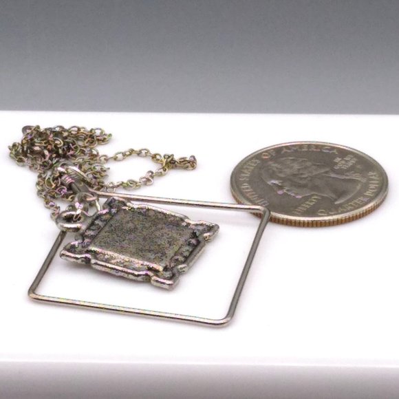 Vintage Square Pendant with Enamel Butterfly in Silver Tone Frame on Delicate - Picture 4 of 4